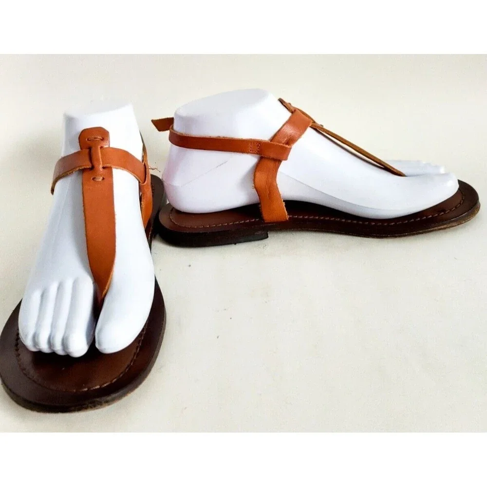 Matisse Brown Tan Leather‎ Sole Thong Slingback Minimalist Sandals Size 6 Italy